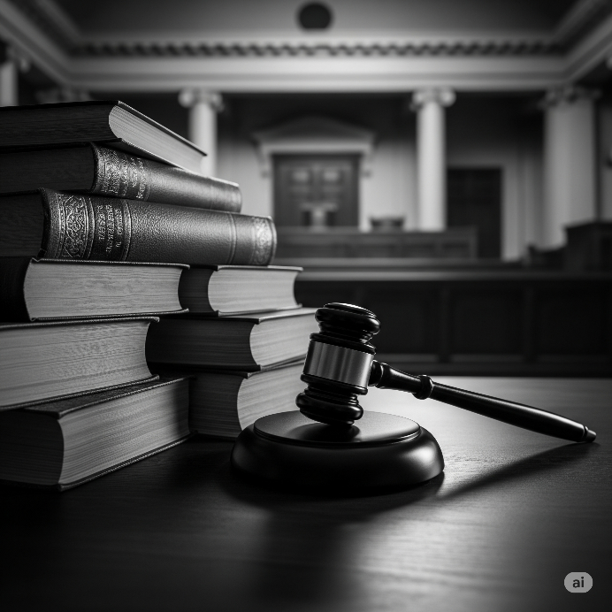 A wooden gavel and books on a table
