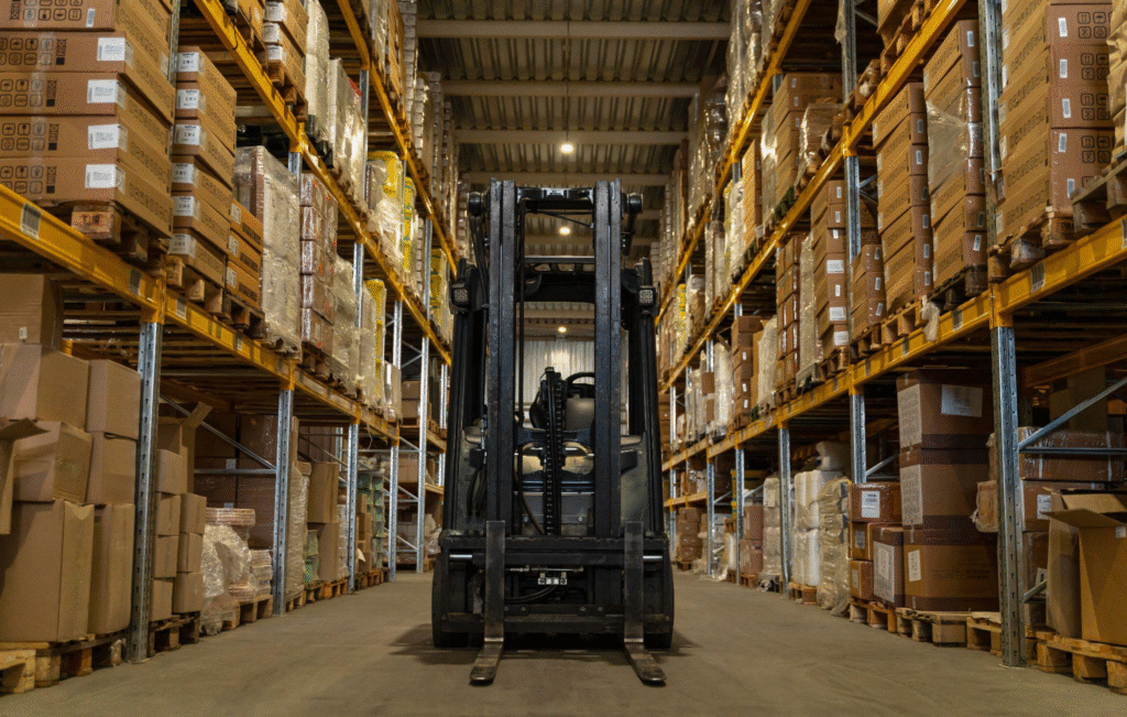 shot of a cargo loader in a warehouse