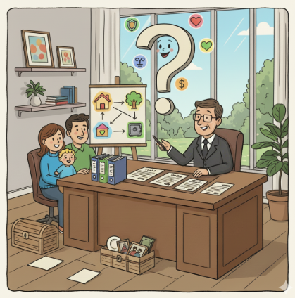 A couple consulting a wills attorney for estate planning services.