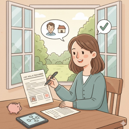 A woman updating her will and assigning a beneficiary.