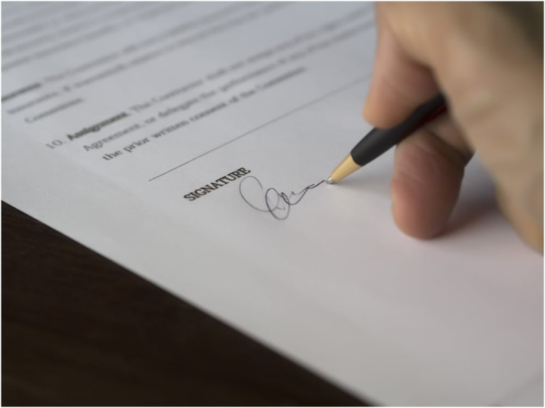 An image of a document being signed