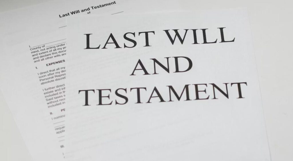 Last will and testament document on white paper