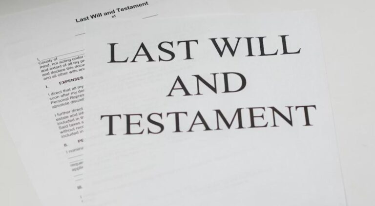 Last will and testament document on white paper